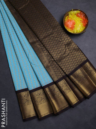Teal Blue & Coffee Brown Semi Kanchipuram Silk - Korvai