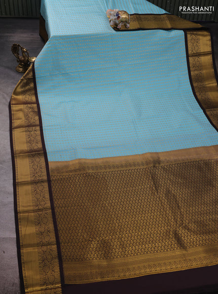 Teal Blue & Coffee Brown Semi Kanchipuram Silk - Korvai