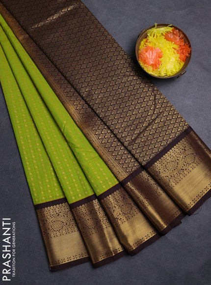 Green & Coffee Brown Semi Kanchipuram Silk - Korvai