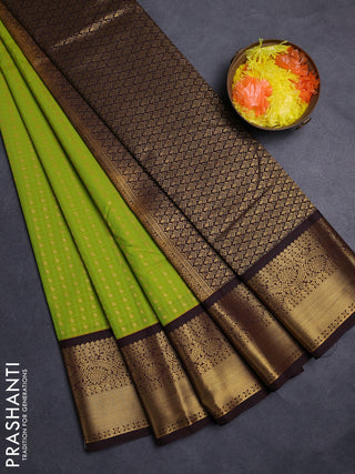 Green & Coffee Brown Semi Kanchipuram Silk - Korvai