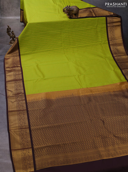Green & Coffee Brown Semi Kanchipuram Silk - Korvai