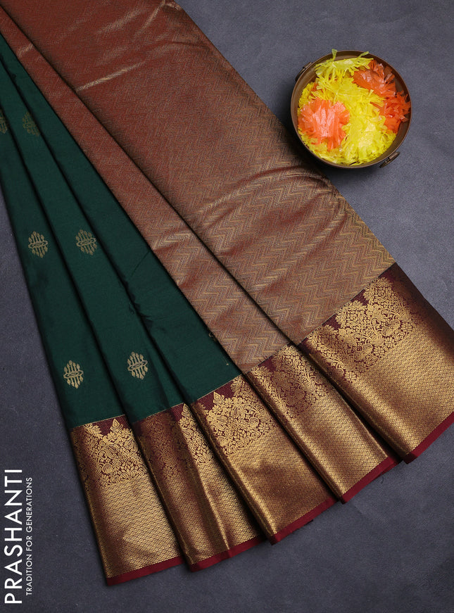 Green & Maroon Semi Kanchipuram Silk - Korvai