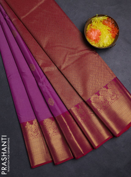 Purple & Pink Semi Kanchipuram Silk - Korvai