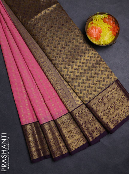 Pink & Purple Semi Kanchipuram Silk - Korvai