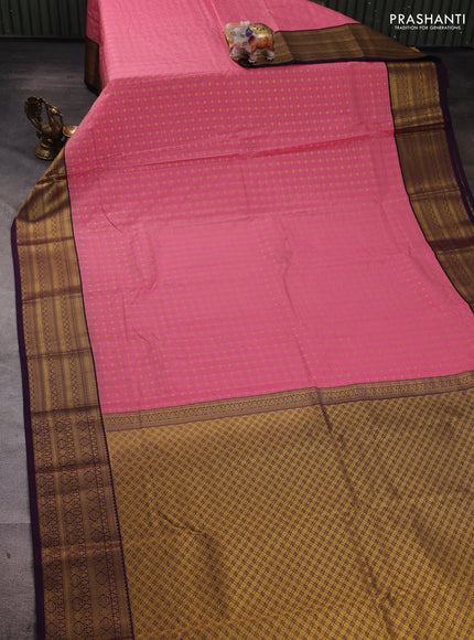 Pink & Purple Semi Kanchipuram Silk - Korvai