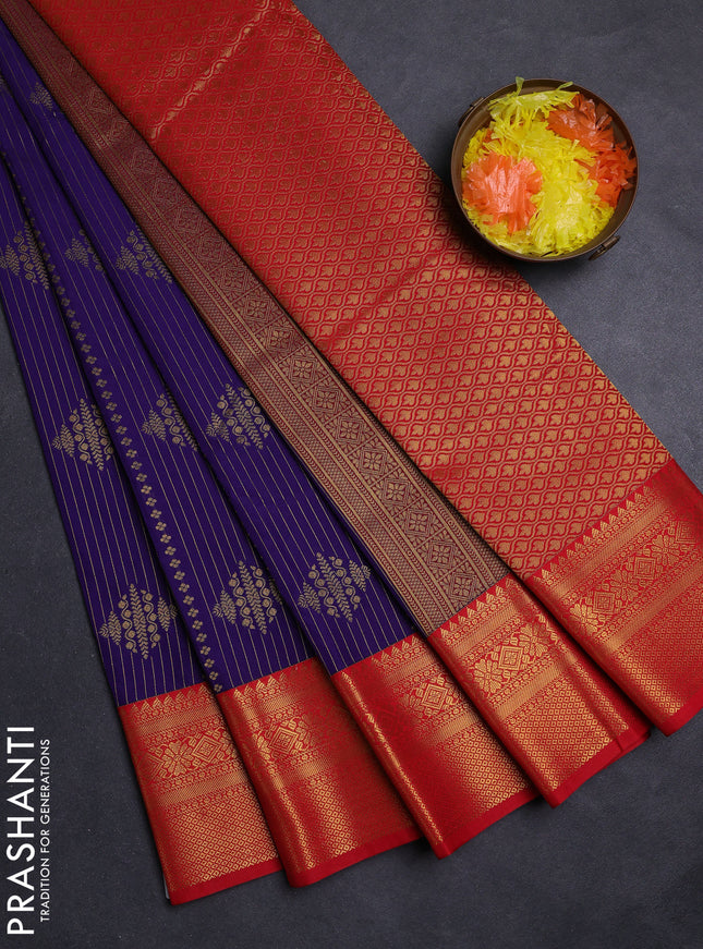 Violet & Red Semi Kanchipuram Silk - Korvai