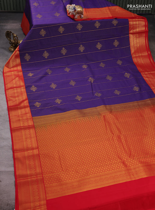 Violet & Red Semi Kanchipuram Silk - Korvai