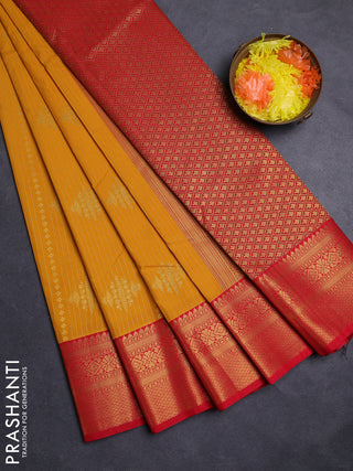 Mustard Yellow & Red Semi Kanchipuram Silk - Korvai