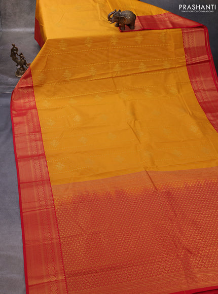 Mustard Yellow & Red Semi Kanchipuram Silk - Korvai