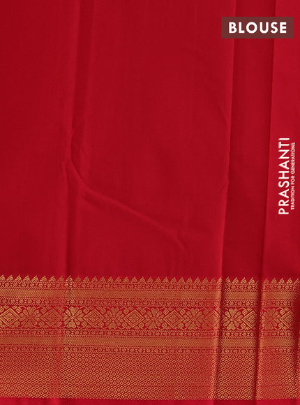 Mustard Yellow & Red Semi Kanchipuram Silk - Korvai