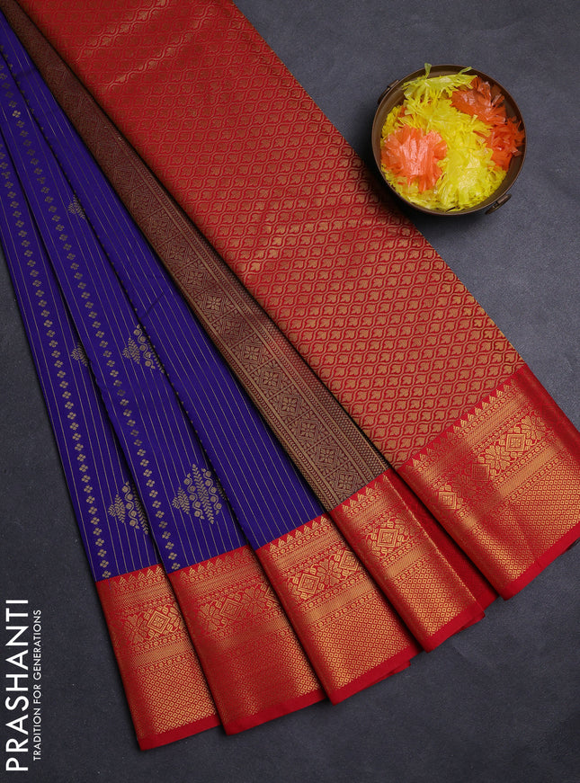 Blue & Red Semi Kanchipuram Silk - Korvai