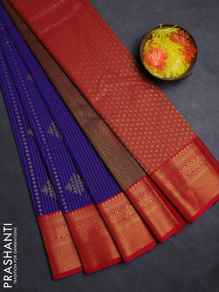 Blue & Red Semi Kanchipuram Silk - Korvai