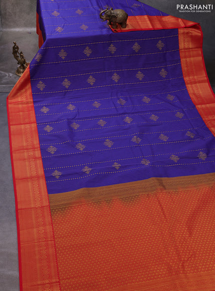 Blue & Red Semi Kanchipuram Silk - Korvai