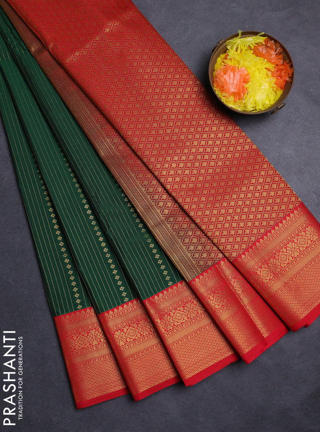 Greeb & Red Semi Kanchipuram Silk - Korvai