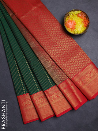 Greeb & Red Semi Kanchipuram Silk - Korvai