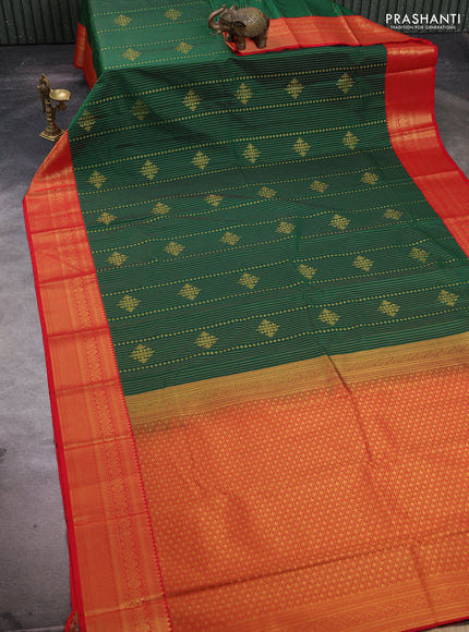 Greeb & Red Semi Kanchipuram Silk - Korvai