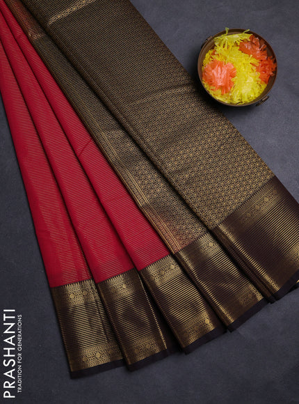 Pink & Coffee Brown Semi Kanchipuram Silk - Korvai