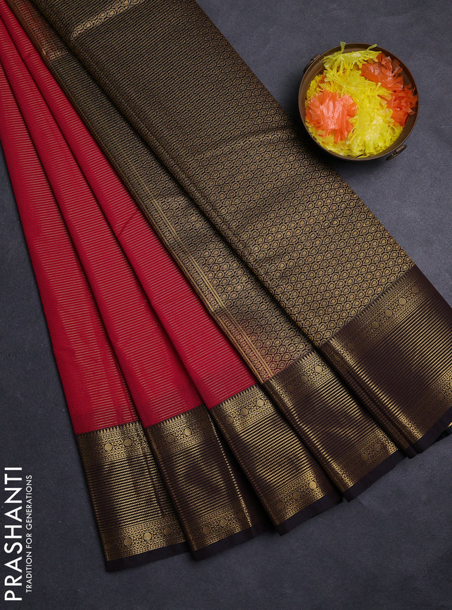Pink & Coffee Brown Semi Kanchipuram Silk - Korvai