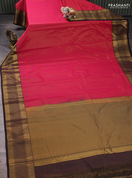 Pink & Coffee Brown Semi Kanchipuram Silk - Korvai