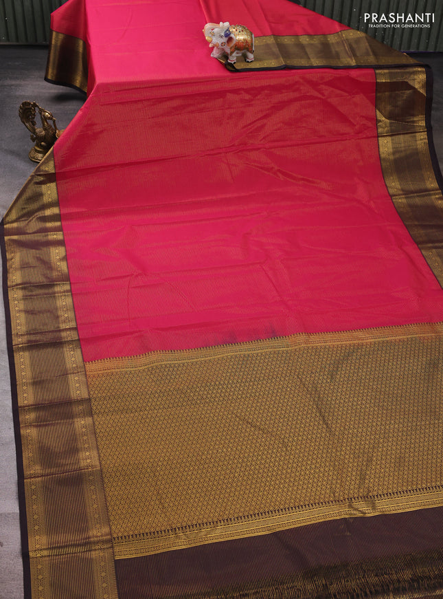 Pink & Coffee Brown Semi Kanchipuram Silk - Korvai