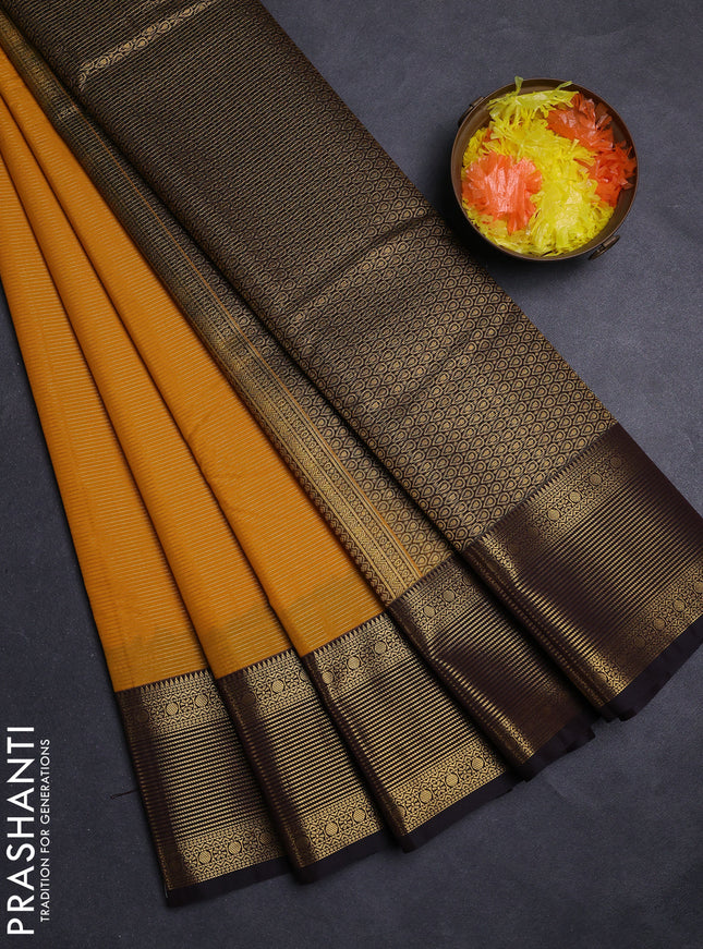 Mustard Yellow & Coffee Brown Semi Kanchipuram Silk - Korvai