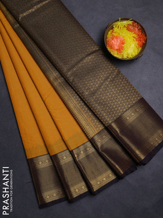 Mustard Yellow & Coffee Brown Semi Kanchipuram Silk - Korvai