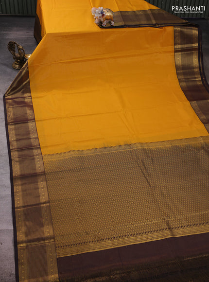 Mustard Yellow & Coffee Brown Semi Kanchipuram Silk - Korvai