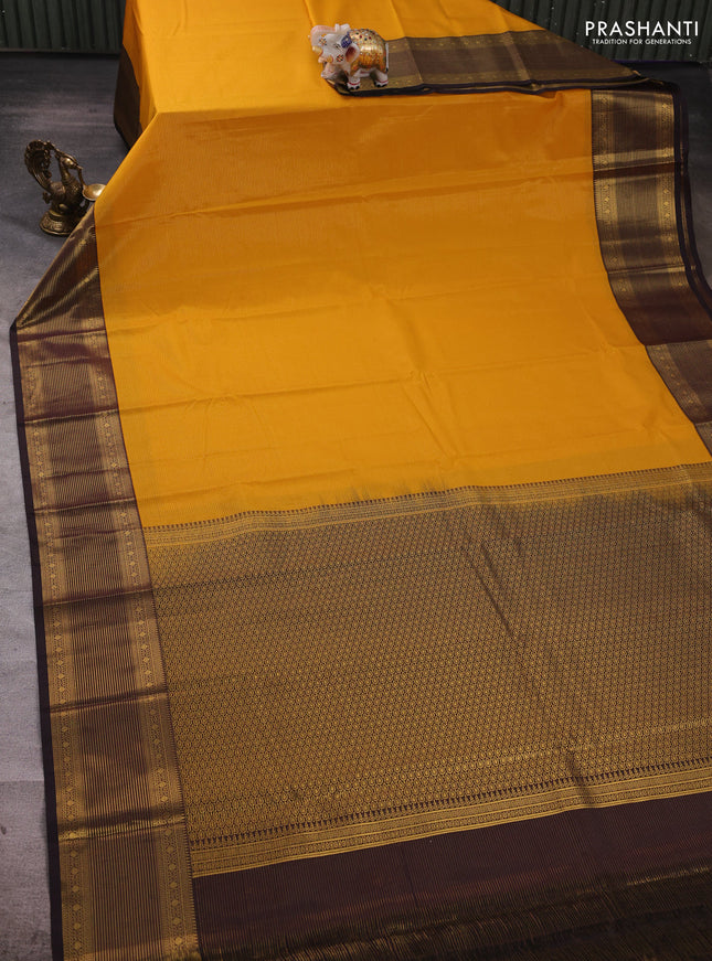 Mustard Yellow & Coffee Brown Semi Kanchipuram Silk - Korvai