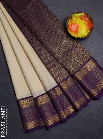 Cream & Violet Semi Kanchipuram Silk - Korvai