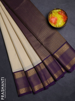 Cream & Violet Semi Kanchipuram Silk - Korvai