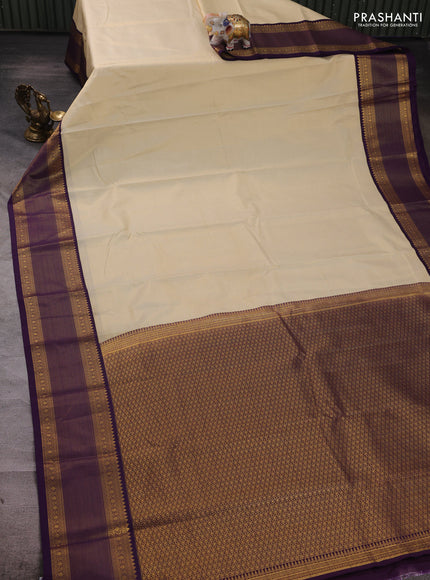 Cream & Violet Semi Kanchipuram Silk - Korvai