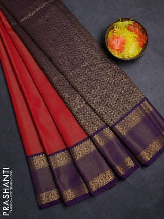 Red & Violet Semi Kanchipuram Silk - Korvai
