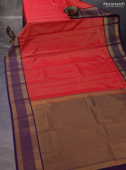Red & Violet Semi Kanchipuram Silk - Korvai