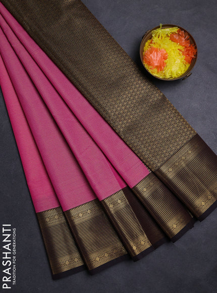 Pink & Coffee Brown Semi Kanchipuram Silk - Korvai
