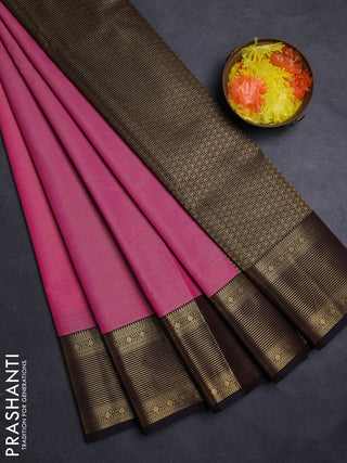 Pink & Coffee Brown Semi Kanchipuram Silk - Korvai