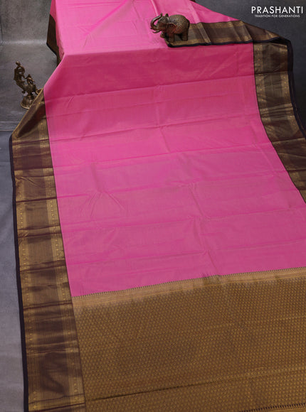 Pink & Coffee Brown Semi Kanchipuram Silk - Korvai