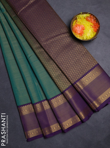 Green & Purple Semi Kanchipuram Silk - Korvai