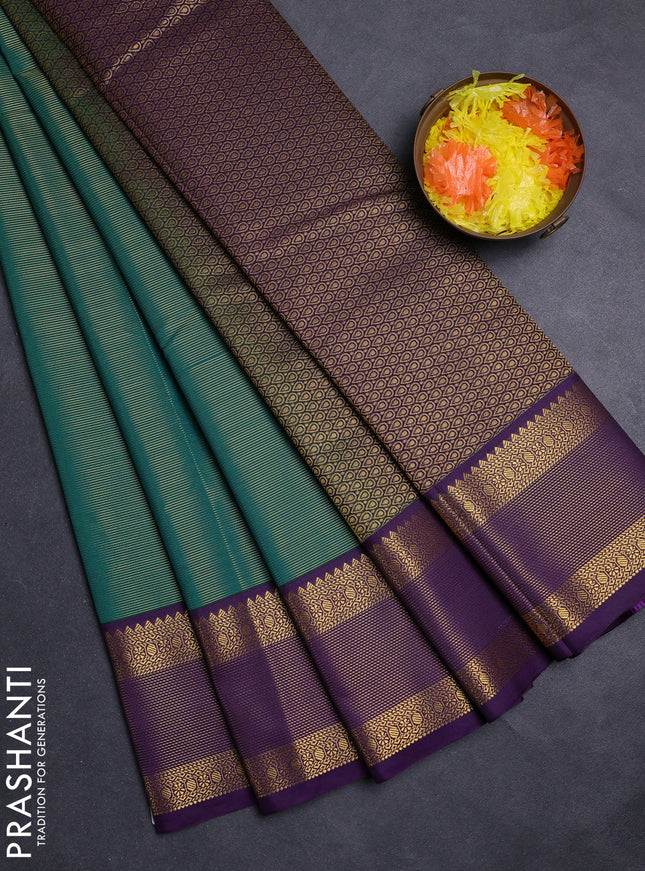 Green & Purple Semi Kanchipuram Silk - Korvai