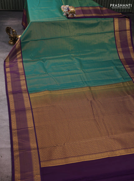 Green & Purple Semi Kanchipuram Silk - Korvai
