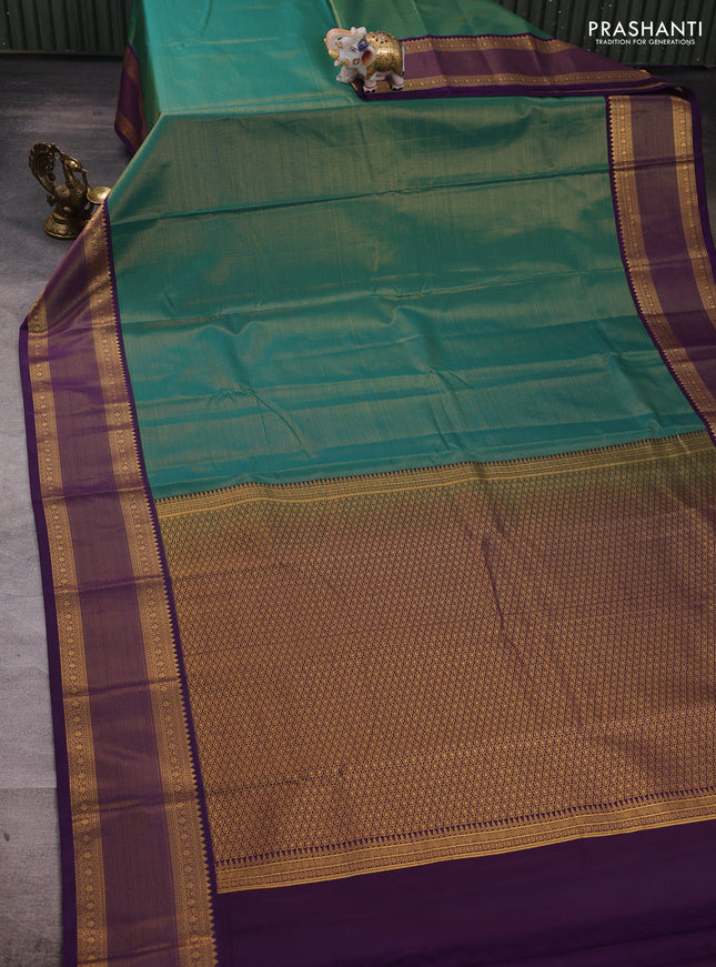 Green & Purple Semi Kanchipuram Silk - Korvai