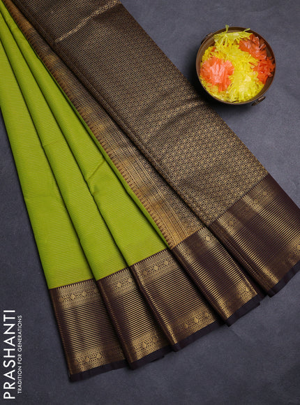 Lime Green & Black Semi Kanchipuram Silk - Korvai