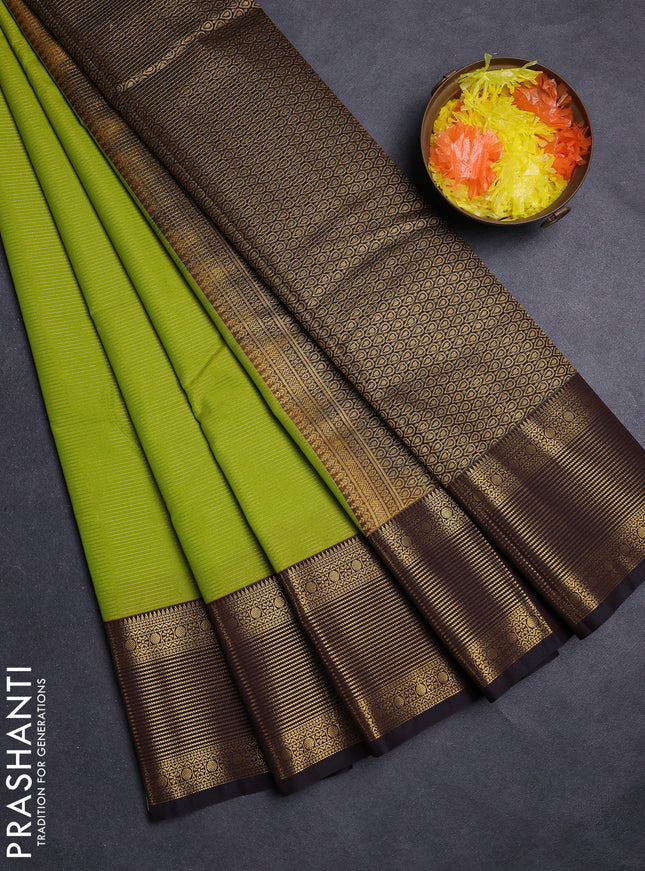 Lime Green & Black Semi Kanchipuram Silk - Korvai