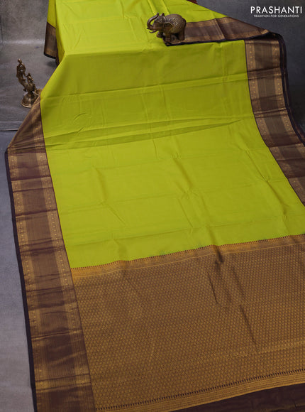 Lime Green & Black Semi Kanchipuram Silk - Korvai