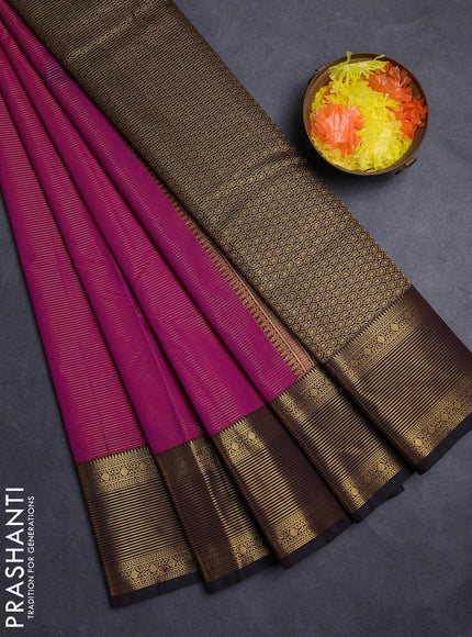 Pink & Coffee Brown Semi Kanchipuram Silk - Korvai