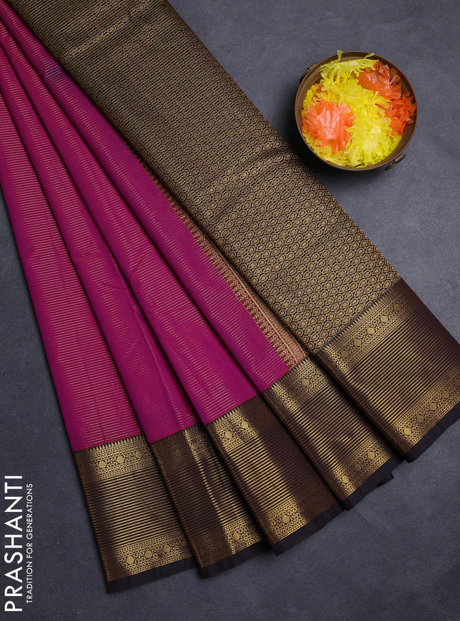 Pink & Coffee Brown Semi Kanchipuram Silk - Korvai