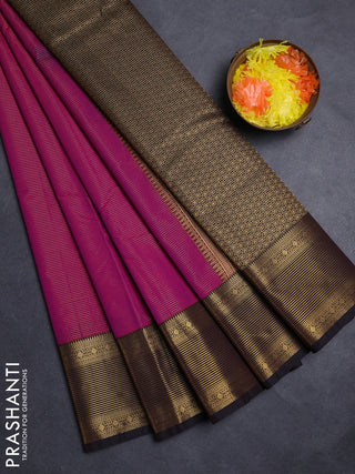Pink & Coffee Brown Semi Kanchipuram Silk - Korvai