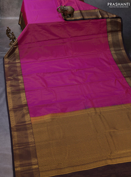 Pink & Coffee Brown Semi Kanchipuram Silk - Korvai
