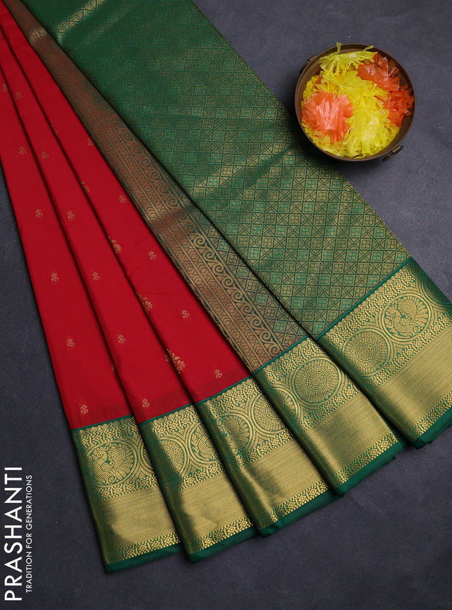 Red & Green Semi Kanchipuram Silk - Korvai