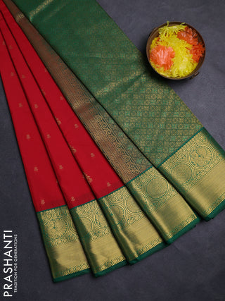 Red & Green Semi Kanchipuram Silk - Korvai