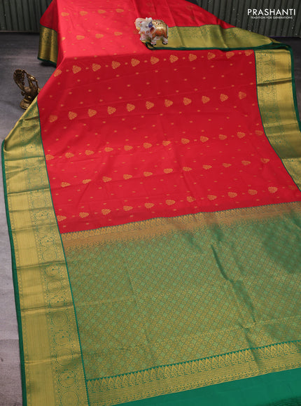 Red & Green Semi Kanchipuram Silk - Korvai